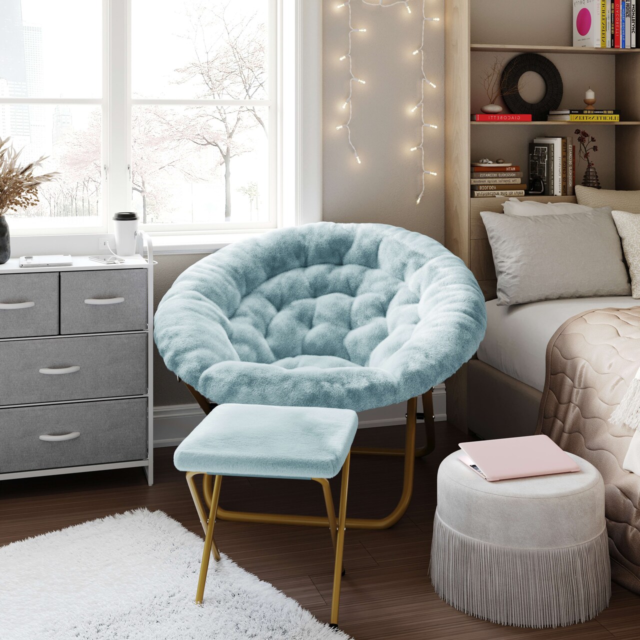 Emma and Oliver Ersa Oversize Folding Saucer Moon Chair and Ottoman for Dorm and Bedroom with Steel Frames